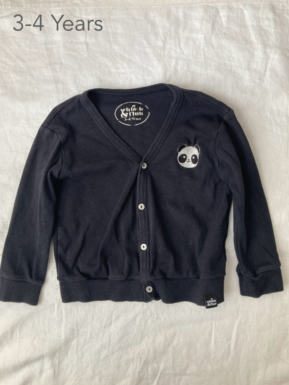 (🎨$3 PLAY) Whistle & Flute 3-4 Years Toddler Black Panda Bear Cardigan Fall